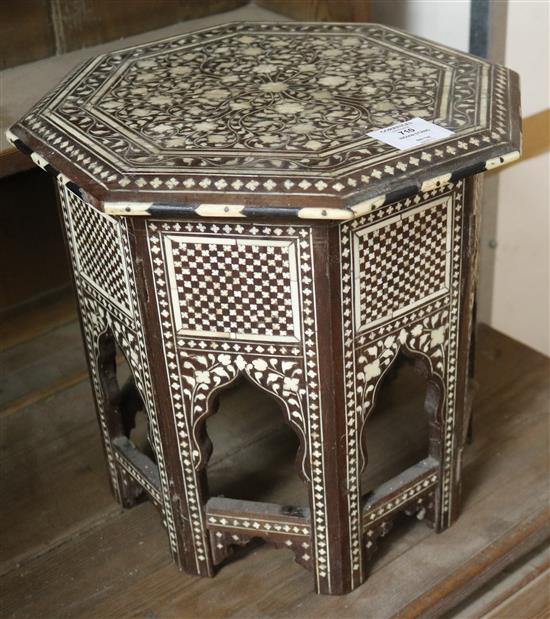 An Indian rosewood and ivory inlaid hexagonal stand, W.31cm